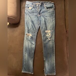 Hudson Jeans Men's Distressed ankle zip Skinny Jeans - Blue